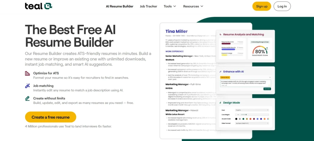 Best AI Resume Builder - Teal⁠ HQ Resum‌e Builder