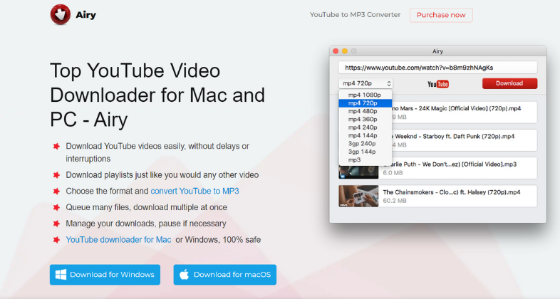 9. Airy: YouTube To MP4 Converters