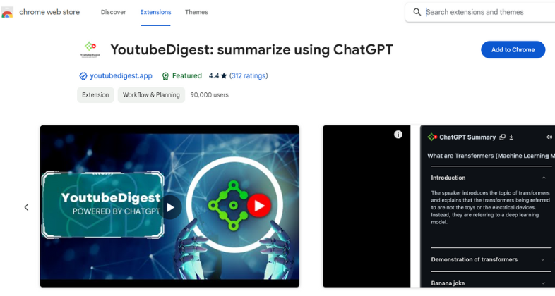 8. YouTubeDigest extension: Best AI Chrome Extensions
