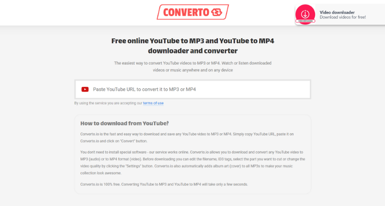4. Converto.io: Free YouTube to MP3 Converters