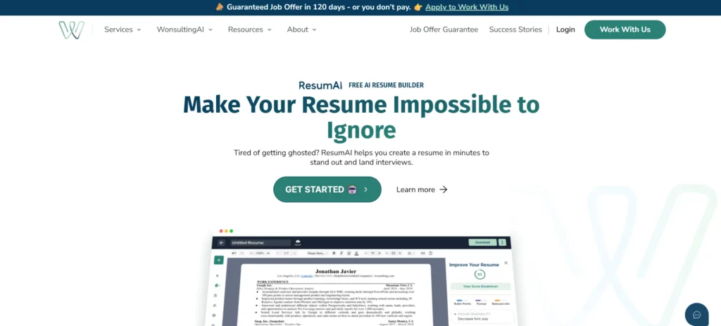 Best AI Resume Builder - Wonsulting ResumAI