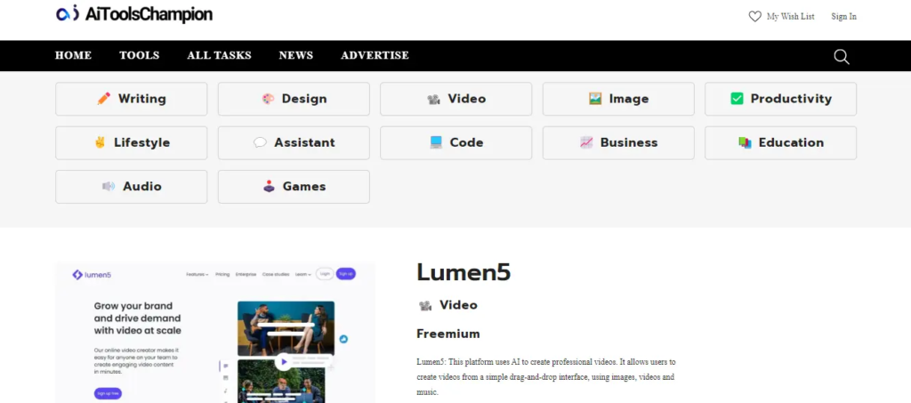 AI tools for career - Lumen5