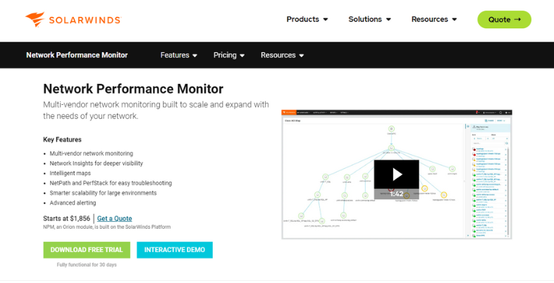 AI Tools for Network Monitoring - SolarWinds Network Performance Monitor (NPM)