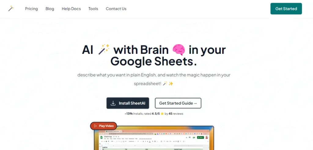 AI tools for google sheets - sheetAI