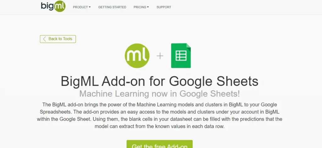 AI tools for google sheets - BigML