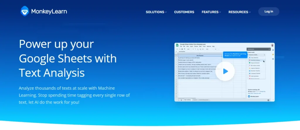 AI Tool for Google Sheets - monkeylearn