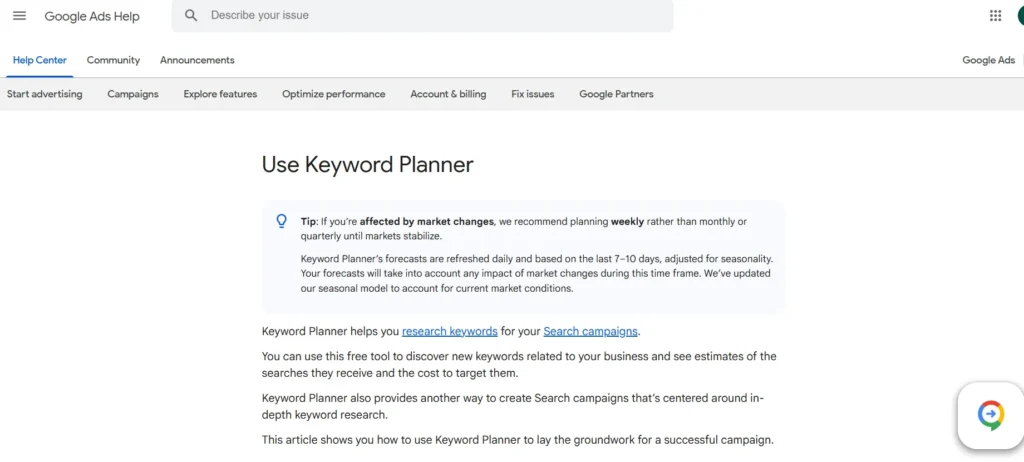 Keyword Research Tool - Google Keyword Planner
