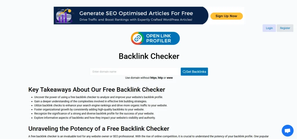 Backlink Analysis Tool - OpenLinkProfiler