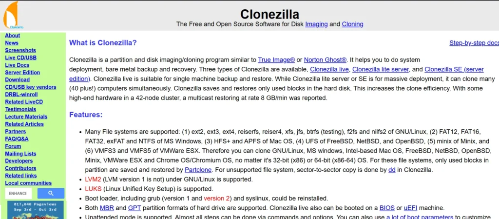 Clonezilla - Hard drive cloning software