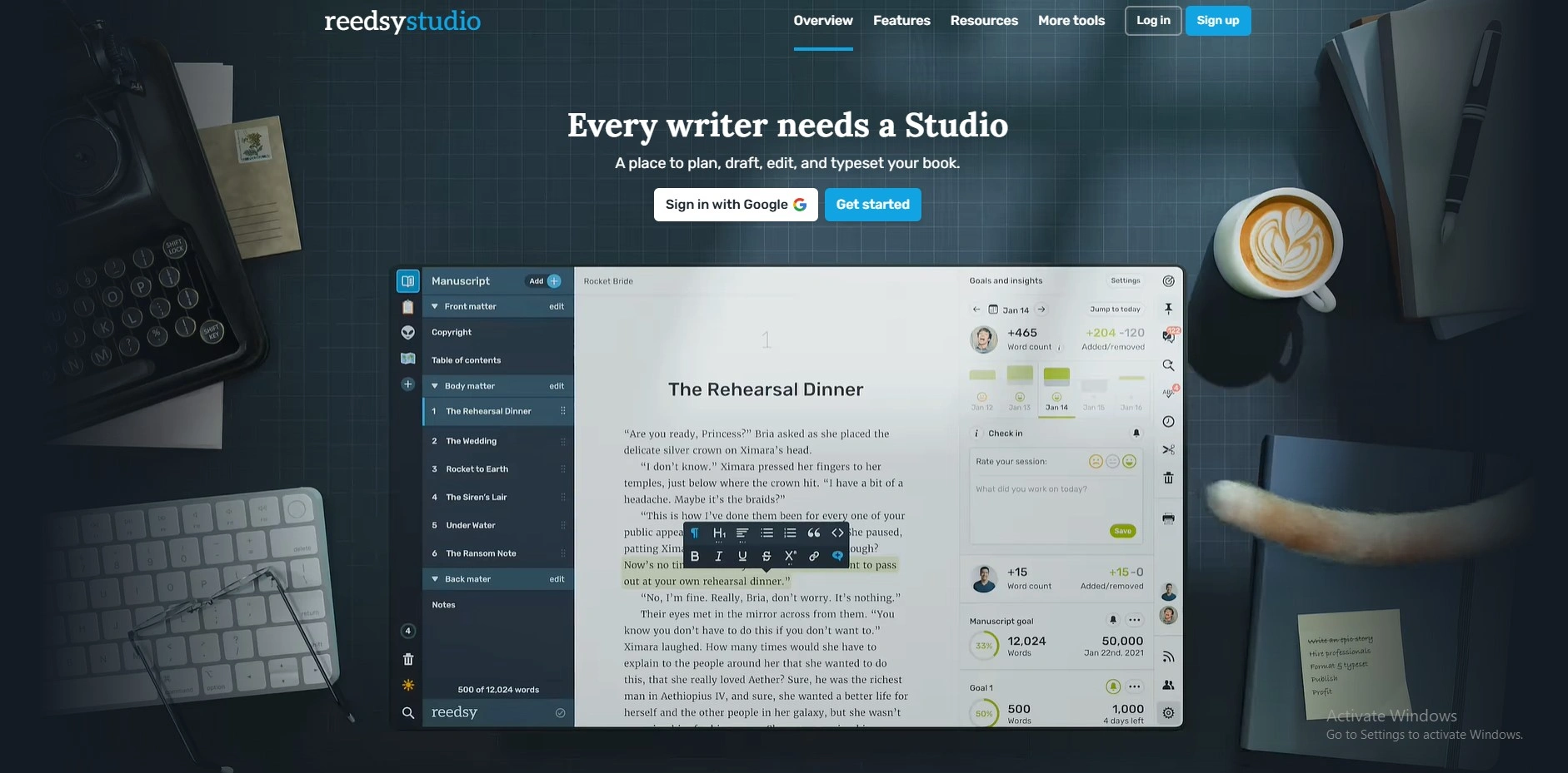 Book Writing Software
-  Reedsy Book Editor