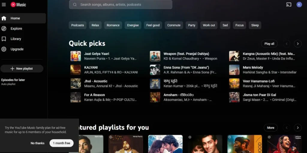 YouTube Music (Free Tier) - Vi Music Alternatives