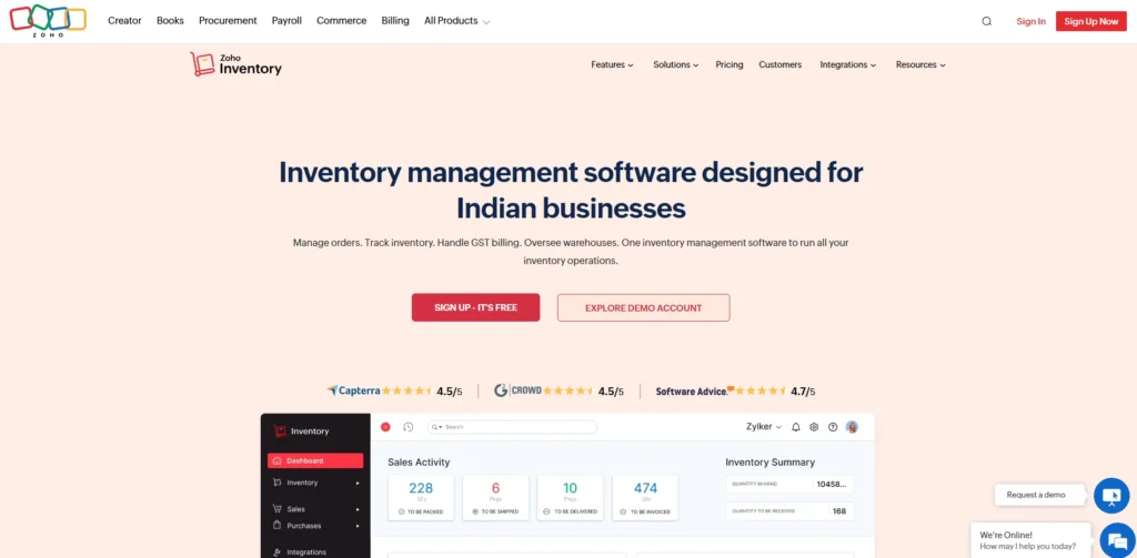 Warehouse Stock Management Software -Zoho Inventory