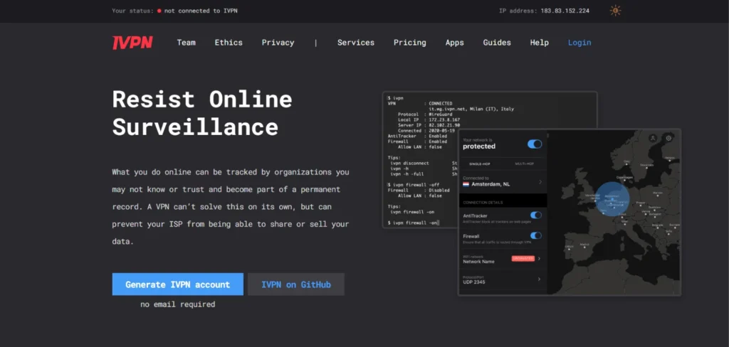 VPN for anonymous surfing- IVPN